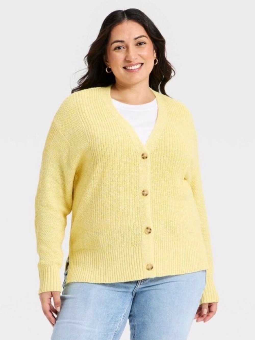 Ava & Viv Women's Textured Stitch Button-Front Cardigan Sweater Yellow NWT
